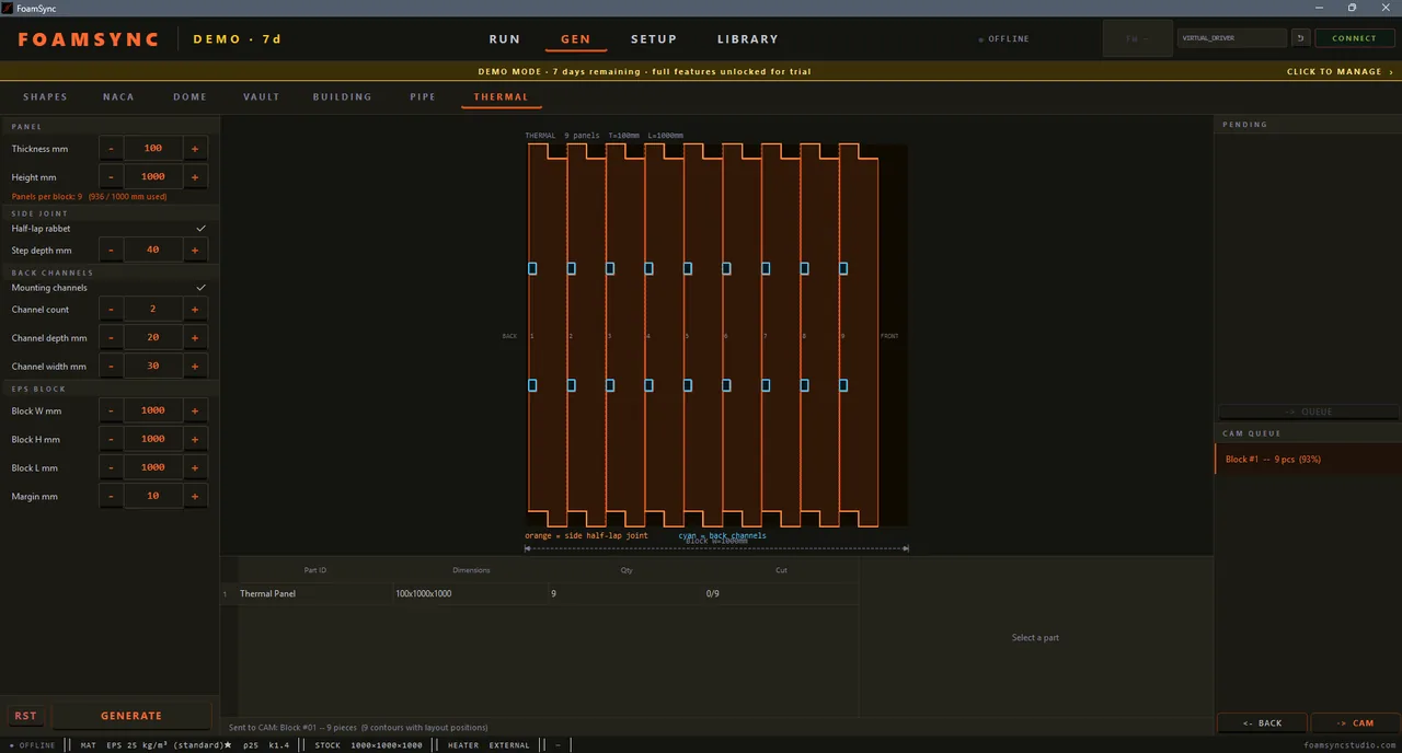 Detail view of thermal panel parameter controls