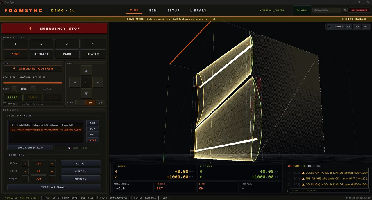 4-Achs-Flügel-Toolpath — Live-Vorschau